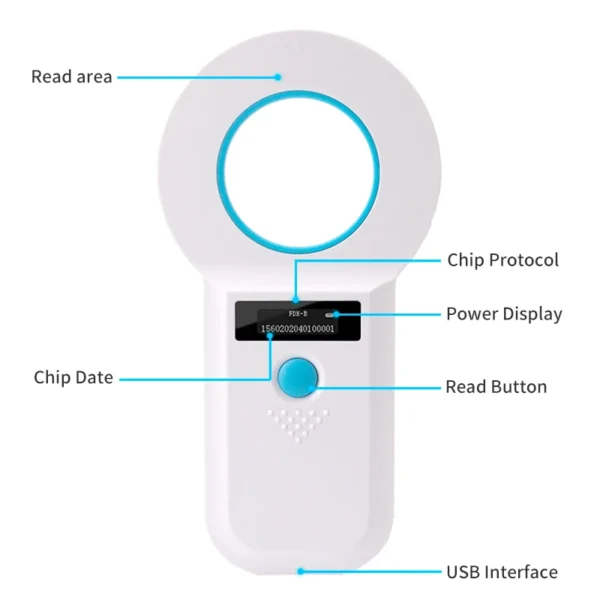 134.2KHz Dog Cat Reader for Animal Ear Tag Glass Chip RFID Handheld Microchip Reader Scanner for Pet Animals - Image 4