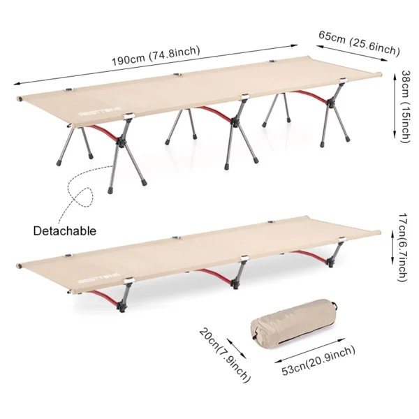 WESTTUNE Camping Cot with Leg Extenders Portable Folding Bed Ultralight Aluminum Alloy Sleeping Cot for Outdoor Hiking Travel - Image 4