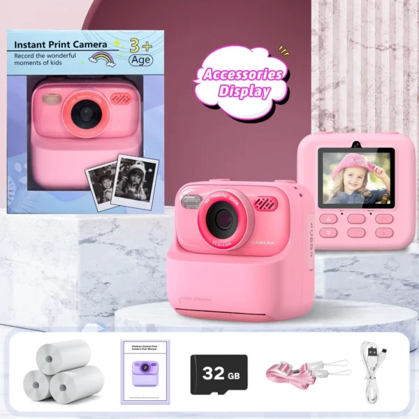 Upgrade Kids Camera Instant 1080P HD Dual Lens Selfie Digital Camera for Girls Boys Christmas Birthday Gifts Toys With 32G Print - Image 2