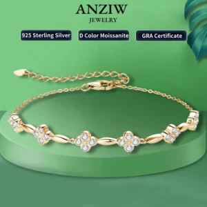 925 Silver 18k Gold Plated Flower Bracelet Moissanite
