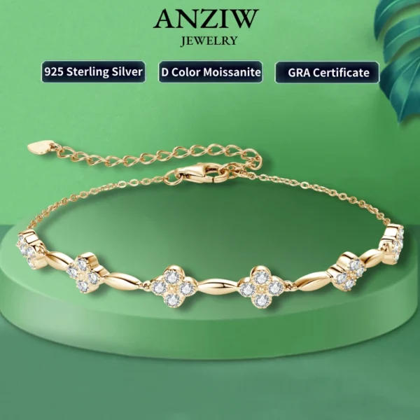 925 Silver 18k Gold Plated Flower Bracelet Moissanite