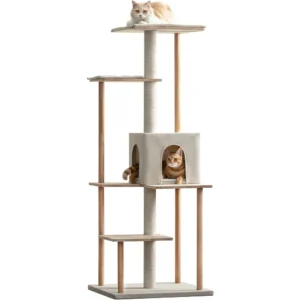 Modern Cat Tree - 63-Inch Luxury Wood Cat Tower for Indoor Cats