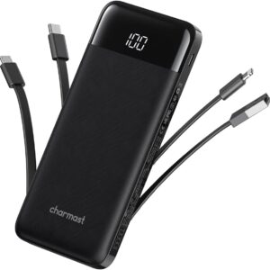 Portable Charger with Built in Cables, Cords Wires Dark