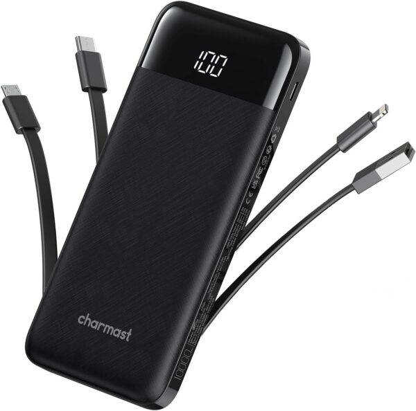 Portable Charger with Built in Cables, Cords Wires Dark