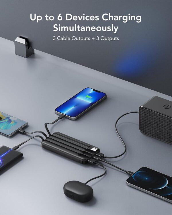 Portable Charger with Built in Cables, Cords Wires Dark - Image 4