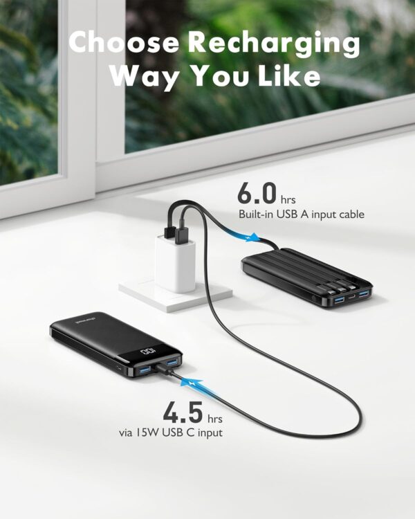 Portable Charger with Built in Cables, Cords Wires Dark - Image 5