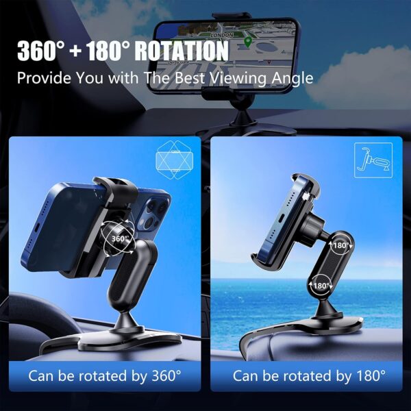 360 Degree Rotation Dashboard Cell Phone Holder for Car Clip Mount black - Image 2