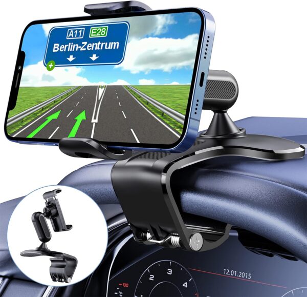 360 Degree Rotation Dashboard Cell Phone Holder for Car Clip Mount black