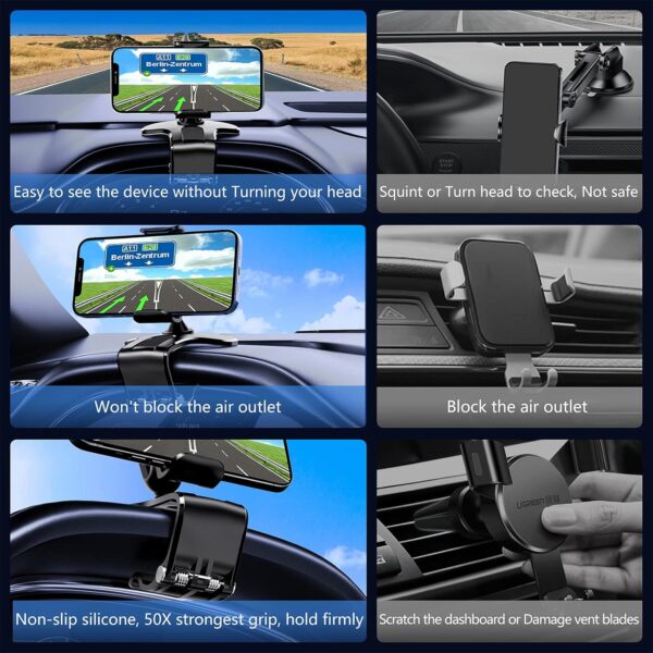 360 Degree Rotation Dashboard Cell Phone Holder for Car Clip Mount black - Image 3